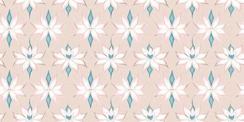 Elegant floral pattern featuring soft pink and blue lotus flowers on a minimalist beige background for stylish design projects