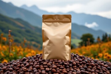 Standup Coffee Pouch with Beans Nature Scene