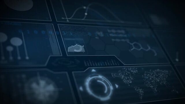 Financial data analysis on digital display with animated chart and graph.