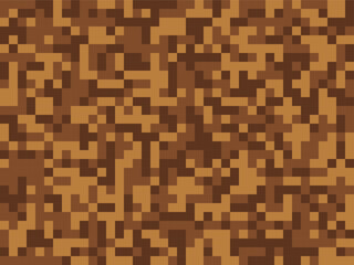 Brown Mosaic square seamless background texture. Blocky pixel grid vector pattern. Abstract tile wallpaper. Pixelated game style ground
