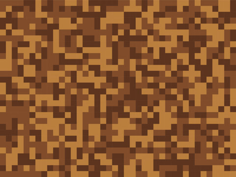 Brown Mosaic square seamless background texture. Blocky pixel grid vector pattern. Abstract tile wallpaper. Pixelated game style ground