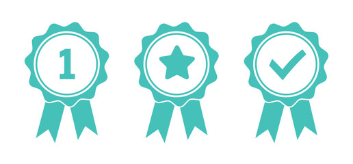 Award Ribbon Badge Icons Winner, Premium Star, Certified Check Vector Set
