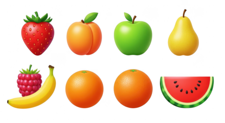 Collection of fresh fruits isolated on transparent background
