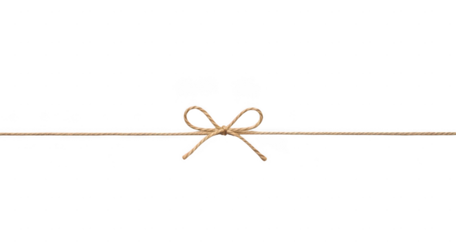 Simple bow tied on a thin white string isolated on transparent background