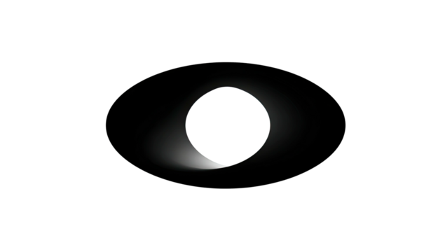 A darkened sphere glows softly in a gradient of light, surrounded by blackness