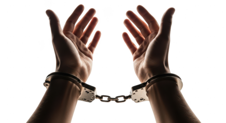 Hands in handcuffs isolated on transparent background