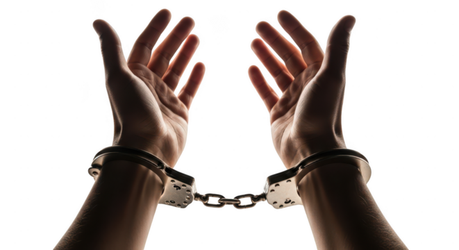 Hands in handcuffs isolated on transparent background - Powered by Adobe