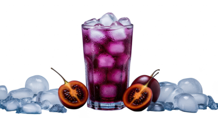 Purple cocktail with tamarillo and ice isolated on transparent background