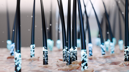 Treatment against Dandruff, Serum nourish, Dermatitis occur, oily hair care. Anti-dandruff, shampoo removes dandruff on hair and scalp, restoring damaged hair and skin, beauty concept, 3d render