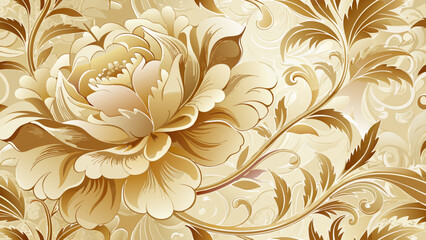 Elegant wallpaper with soft floral patterns in beige and gold tones, luxurious vector texture radiating calm, harmony, and timeless beauty perfect for bedroom or living room design