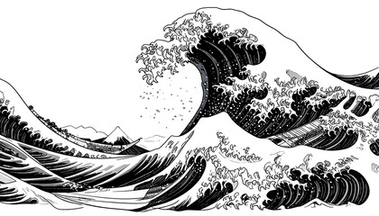 Powerful ocean waves in black and white