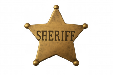 Sheriff star badge, an emblem of law enforcement and justice in the american wild west, presented on a transparent background