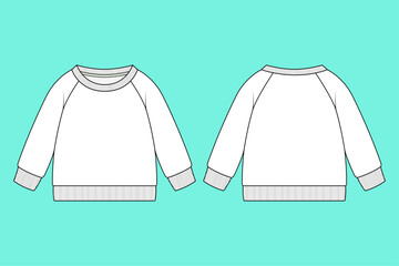 Baby Kids Raglan Sleeve Crewneck Sweatshirt Technical Flat CAD Template.
