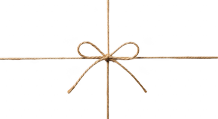 Rustic twine bow tied on gift wrapping strings isolated on transparent background