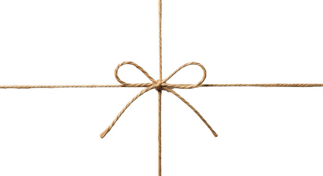 Rustic twine bow tied on gift wrapping strings isolated on transparent background