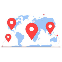 Simple Geospatial Map with Location Pins &ndash; Roundish Flat Vector
