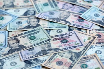 United States of America money banknotes, USD American dollars pile of American money banknotes