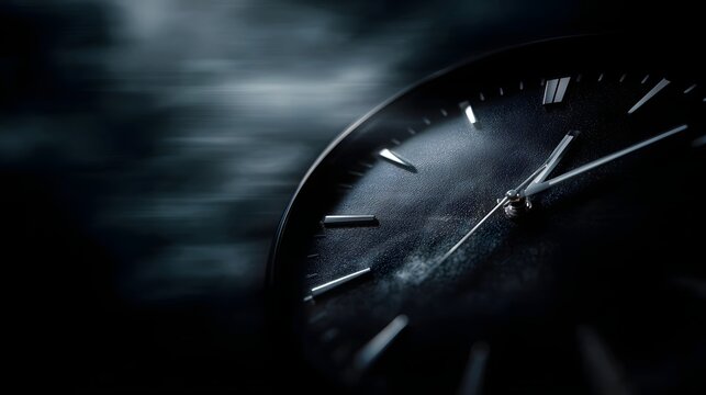Modern clock face with blurred hands conveys the rapid and abstract passage of time and motion