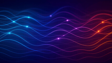 Fototapeta premium Interconnected Neon Waves with Glowing Dots in Blue, Purple, and Orange Hues 