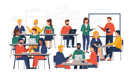 Diverse group of people engaged in a classroom learning session.