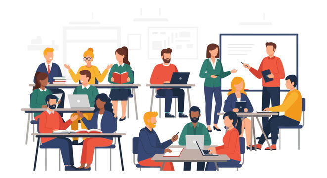 Diverse group of people engaged in a classroom learning session. - Powered by Adobe