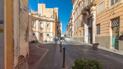Obraz premium Typical medieval narrow street in beautiful town of Albano Laziale timelapse hyperlapse, Italy