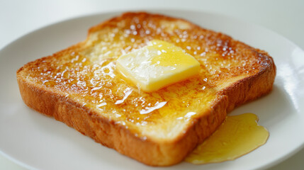 朝の朝食のバターがのった食パンの写真
