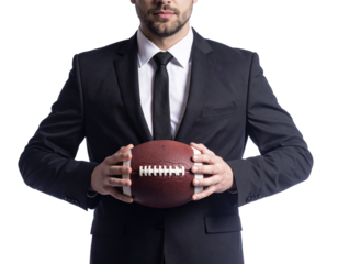 Man Holding American Football — Transparent Background