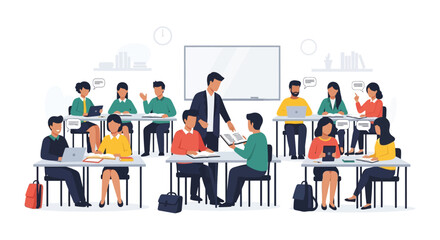 Teacher and students in a classroom setting during a lesson.