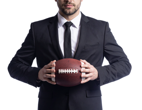 Man Holding American Football — Transparent Background