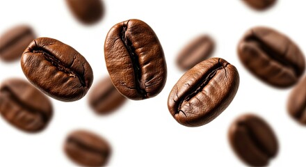 Roasted Coffee Beans Aromatic Delights Suspended in Air, Brown Grains, Freshly Roasted, Delicious Morning Beverage Ingredient, Coffee Shop Essentials