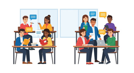 Diverse group of students engaged in classroom learning and discussion.