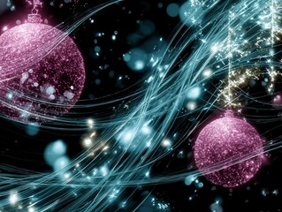 Magical Pink Ornaments with Swirling Blue Light Trails