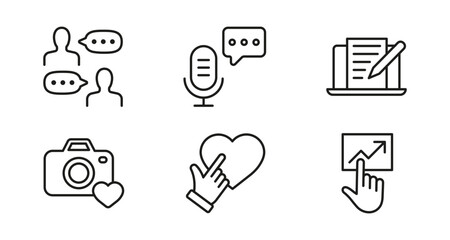 Modern minimalist communication and interaction icons in linear style