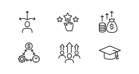 Linear icons depicting growth, success, and strategy concepts