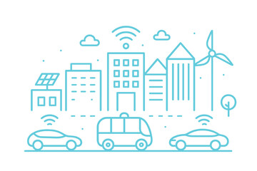 Fototapeta premium Futuristic smart city with autonomous cars and renewable energy