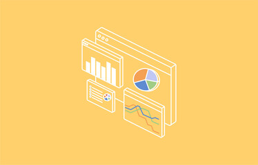 Business Data Analytics Dashboard Isometric Vector Illustration