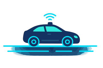 Futuristic neon car with wireless signal on dark background
