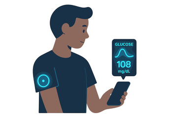 Smart health monitoring wearable showing glucose levels on smartphone display