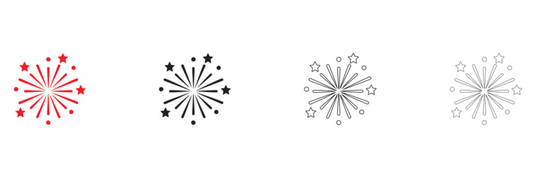 Fire work vector icon, fireworks for party, happy new years, birthday celebration concept vector, silhouette and line art