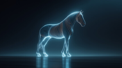 A mystical horse crafted from threads of blue light
