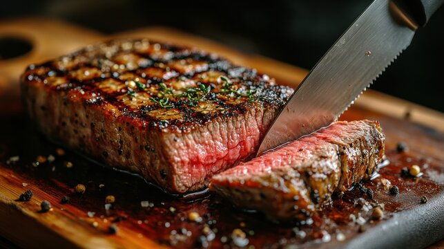 Grilling juicy steak kitchen food photography cozy atmosphere close-up culinary delight