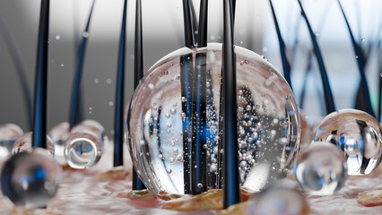 Treatment against Dandruff, Serum nourish, Dermatitis occur, oily hair care. Anti-dandruff, shampoo removes dandruff on hair and scalp, restoring damaged hair and skin, beauty concept, 3d render