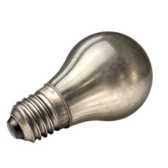 Rustic metal light bulb with E27 screw base lying on side isolated on transparent background