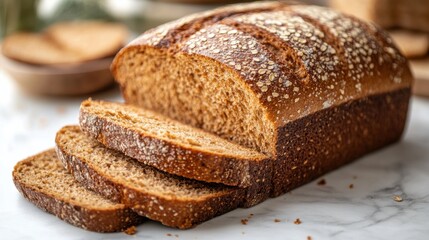 Fototapeta premium Baking whole grain oat bread kitchen food photography cozy atmosphere close-up culinary inspiration
