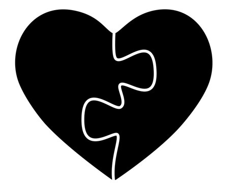 A heart made of two puzzle pieces - a vector silhouette image for a logo, pictogram, or stencil. Heart puzzle stencil
