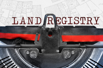 LAND REGISTRY TEXT CONCEPT with a 1970s typewriter