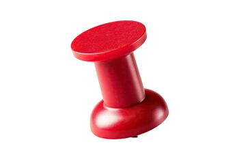 A close-up shot of a single, bright red push pin, isolated on a solid black background
