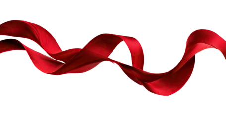 Flowing, elegant red fabric ribbon gracefully curves against a stark, black background