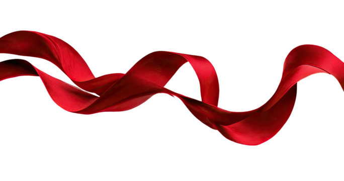 Flowing, elegant red fabric ribbon gracefully curves against a stark, black background